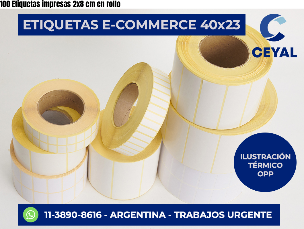 100 Etiquetas impresas 2×8 cm en rollo
