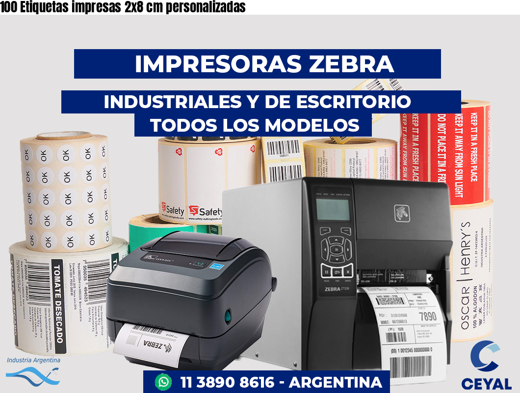 100 Etiquetas impresas 2x8 cm personalizadas
