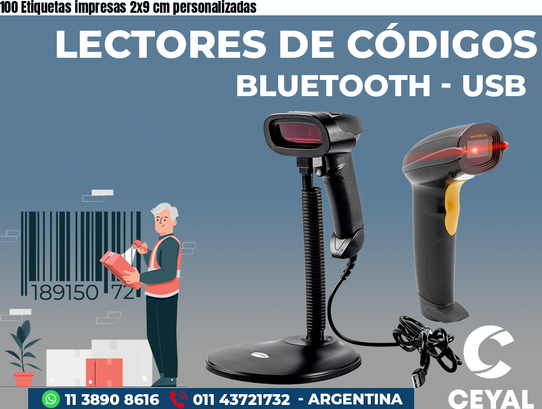 100 Etiquetas impresas 2x9 cm personalizadas