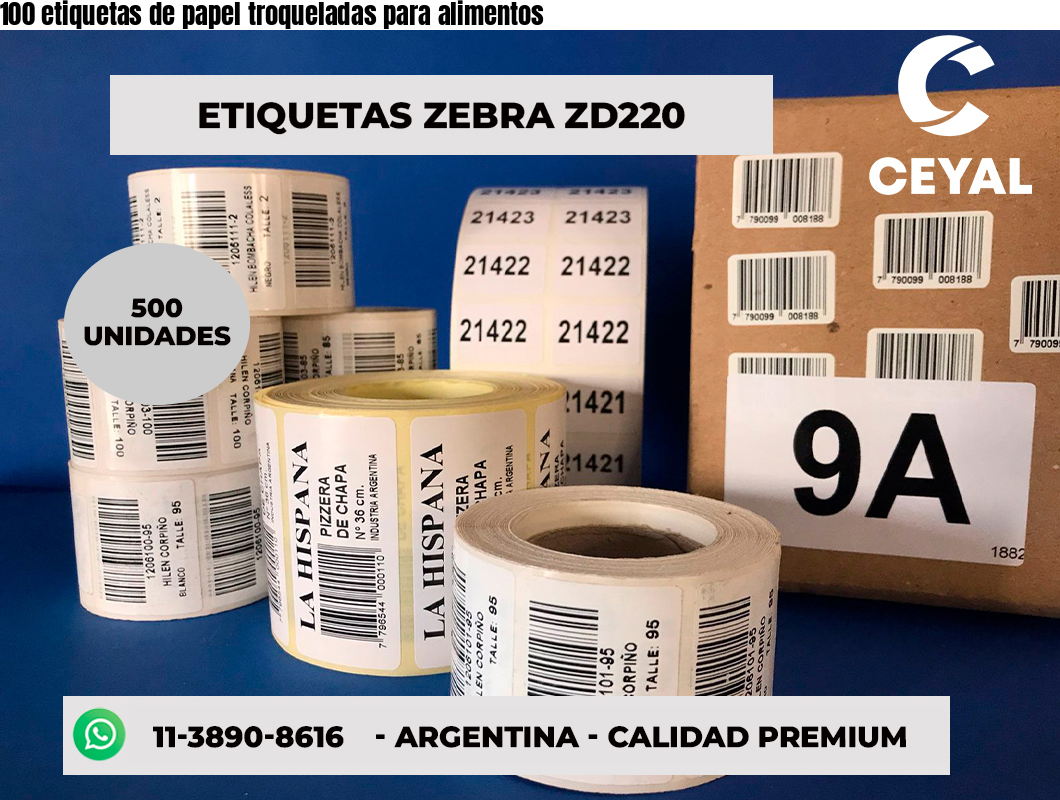 100 etiquetas de papel troqueladas para alimentos