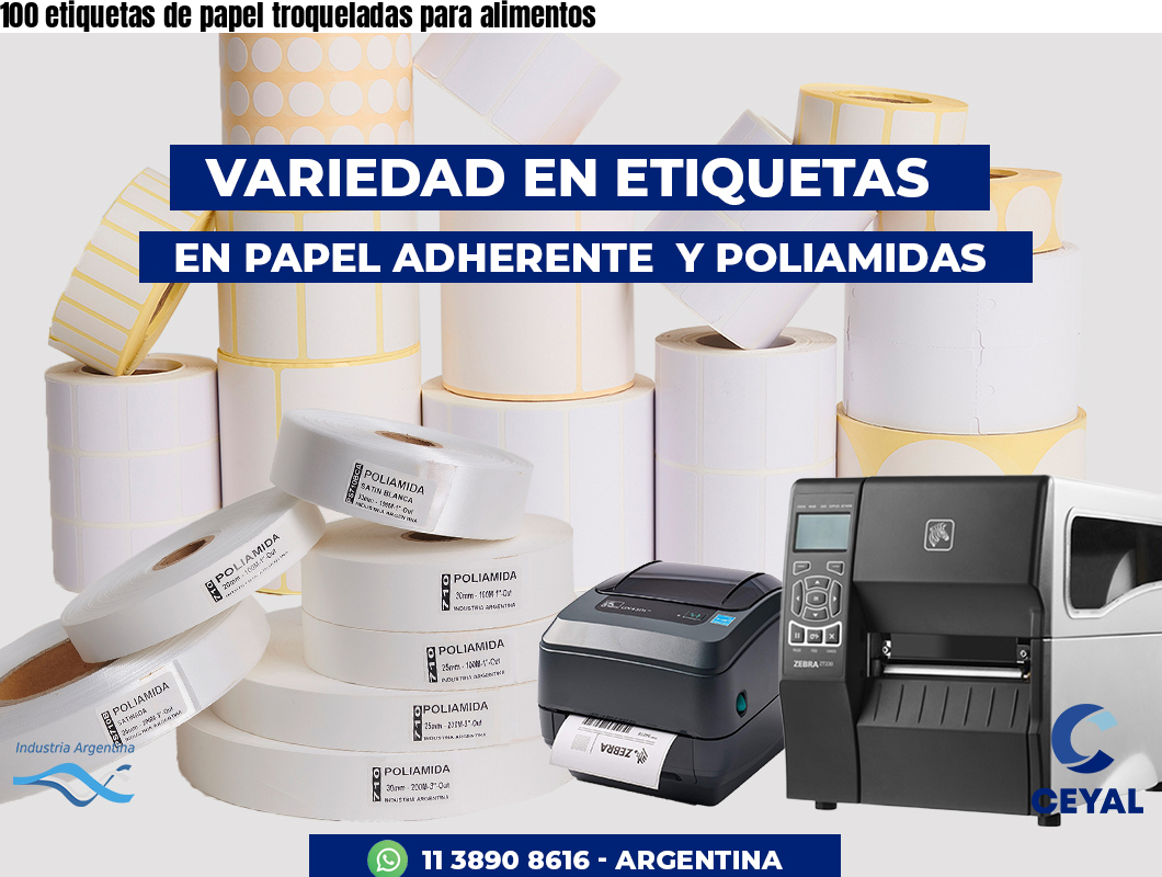 100 etiquetas de papel troqueladas para alimentos