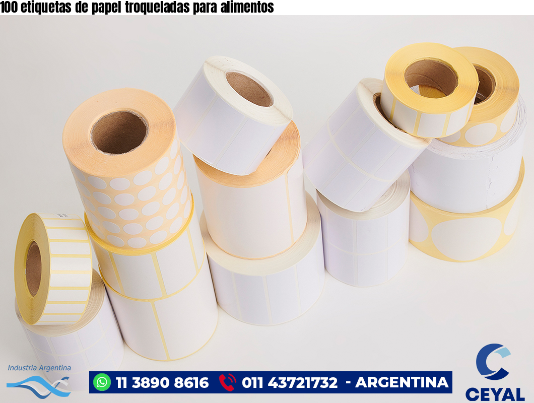 100 etiquetas de papel troqueladas para alimentos