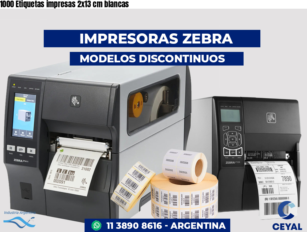 1000 Etiquetas impresas 2x13 cm blancas