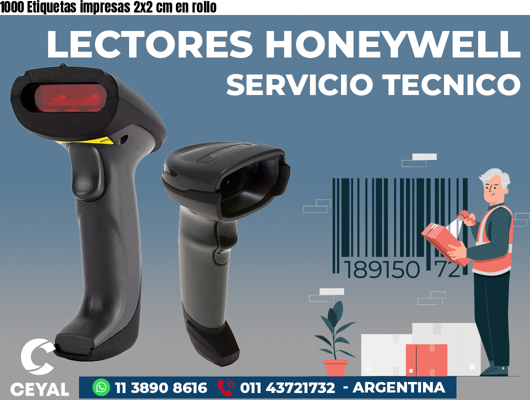 1000 Etiquetas impresas 2x2 cm en rollo