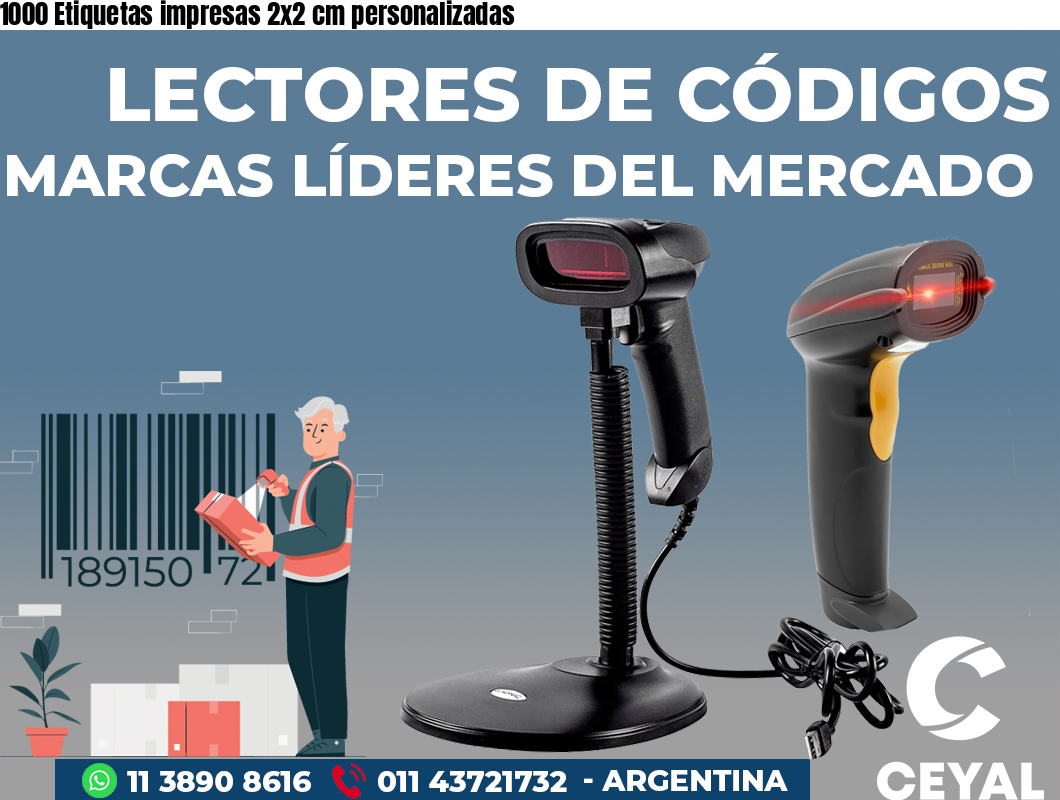 1000 Etiquetas impresas 2x2 cm personalizadas