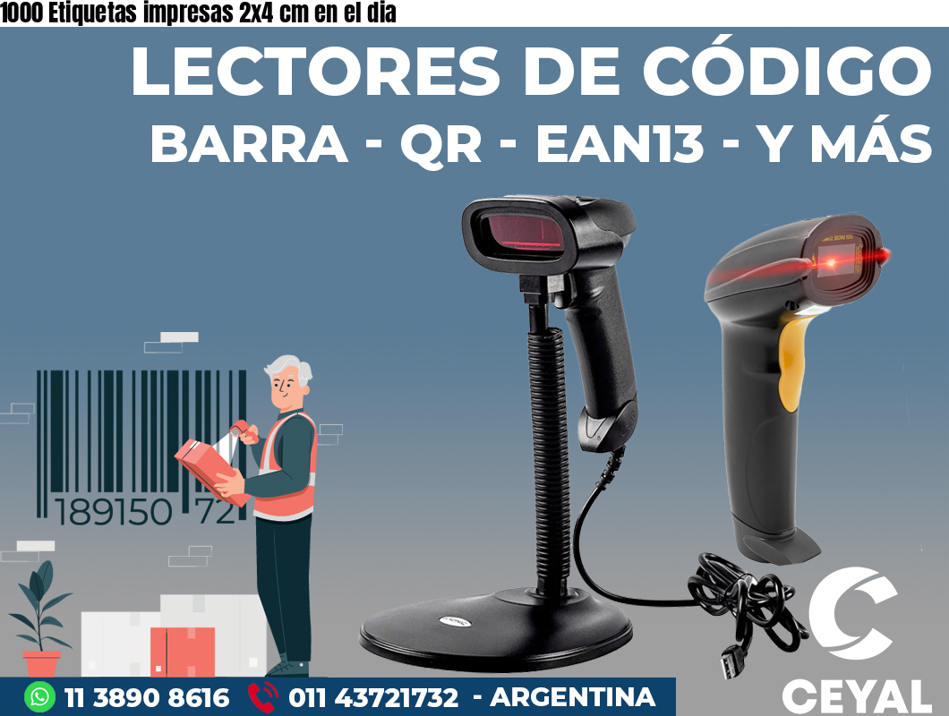 1000 Etiquetas impresas 2x4 cm en el dia