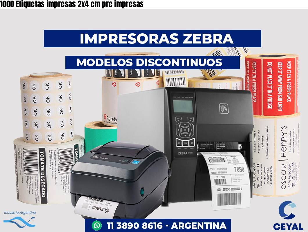 1000 Etiquetas impresas 2x4 cm pre impresas