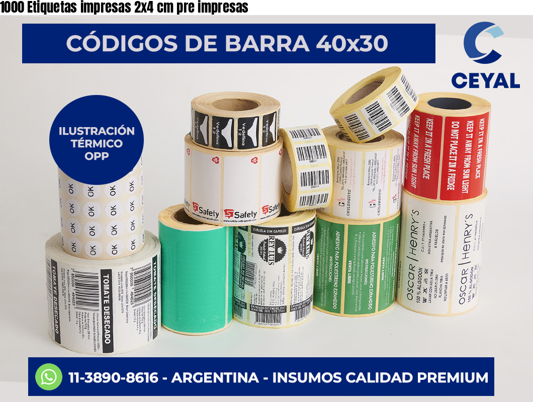 1000 Etiquetas impresas 2×4 cm pre impresas