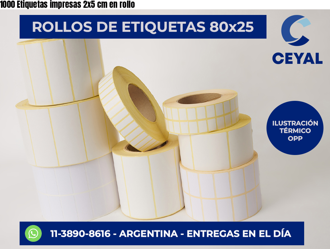1000 Etiquetas impresas 2×5 cm en rollo