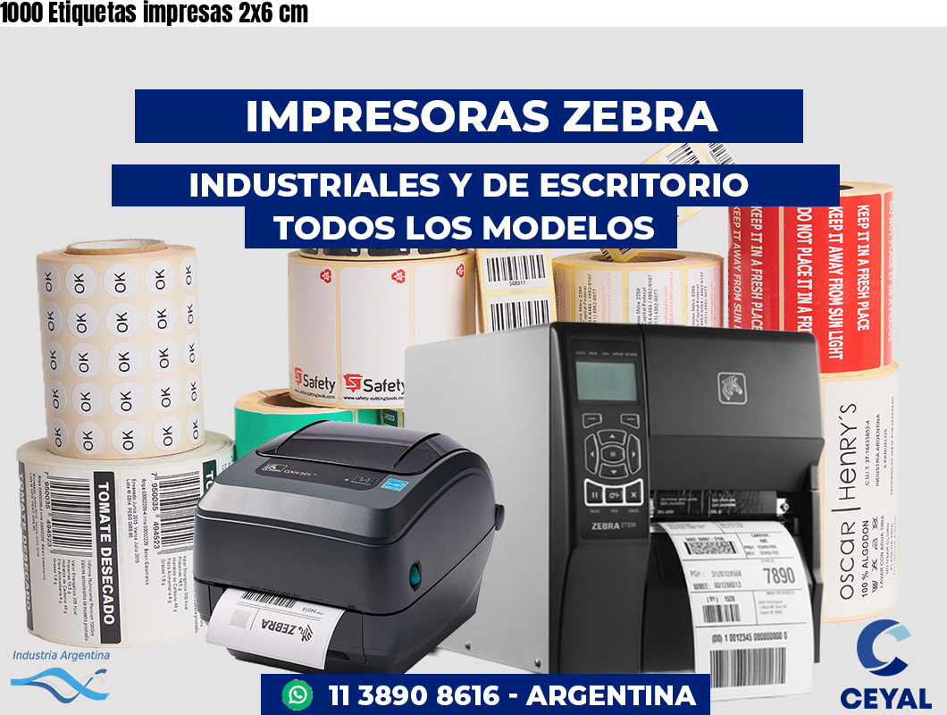 1000 Etiquetas impresas 2x6 cm