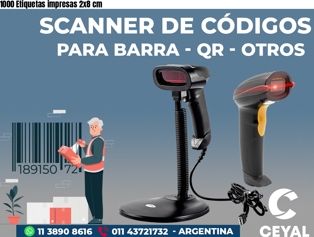 1000 Etiquetas impresas 2x8 cm