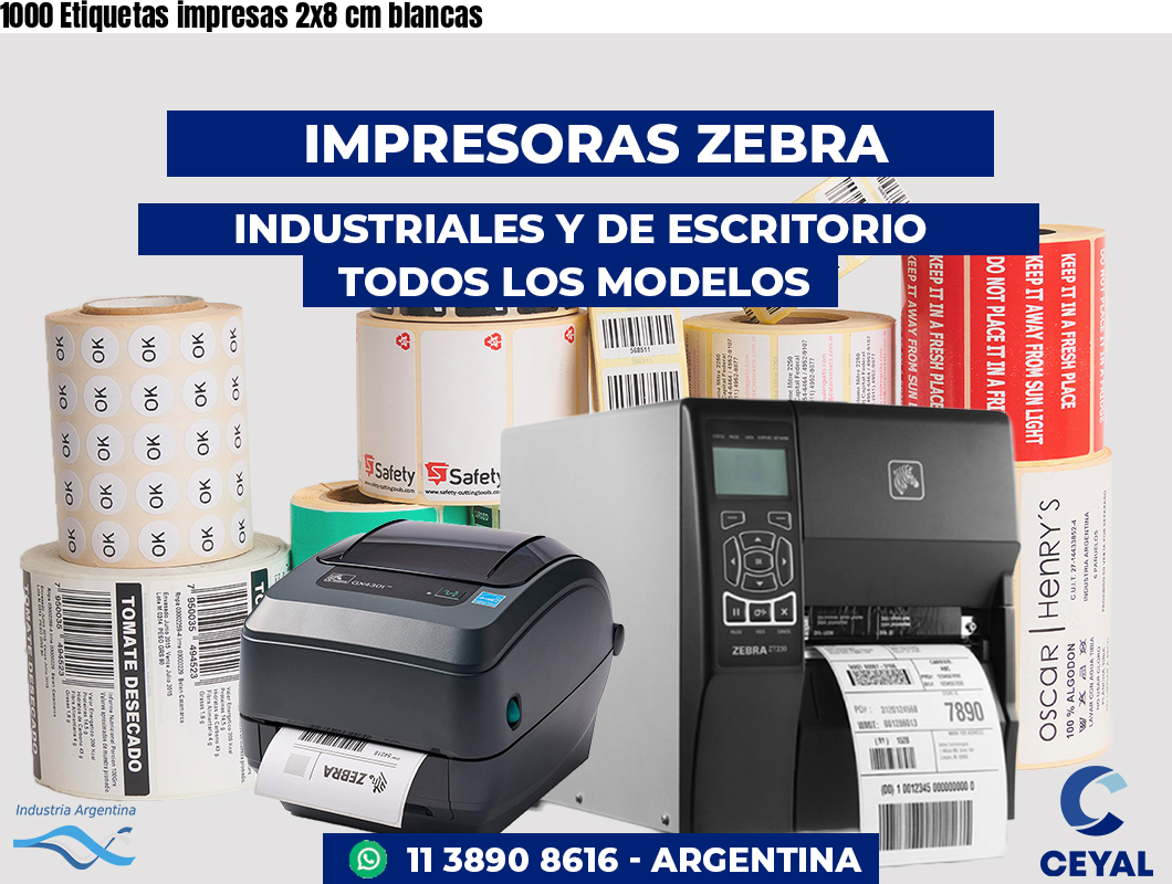 1000 Etiquetas impresas 2x8 cm blancas