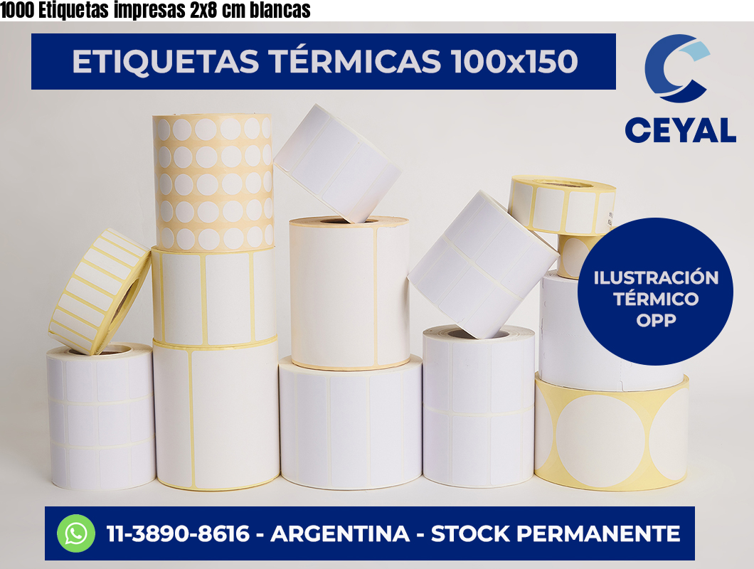 1000 Etiquetas impresas 2×8 cm blancas
