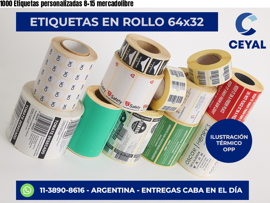1000 Etiquetas personalizadas 8×15 mercadolibre