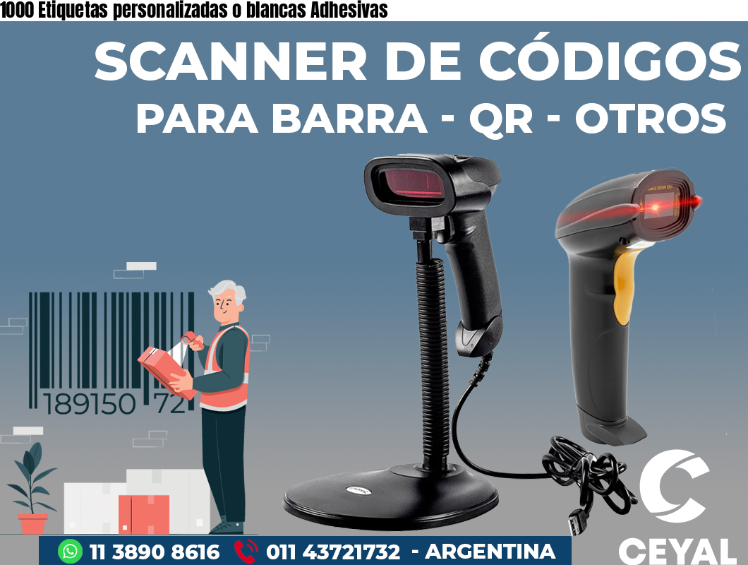1000 Etiquetas personalizadas o blancas Adhesivas