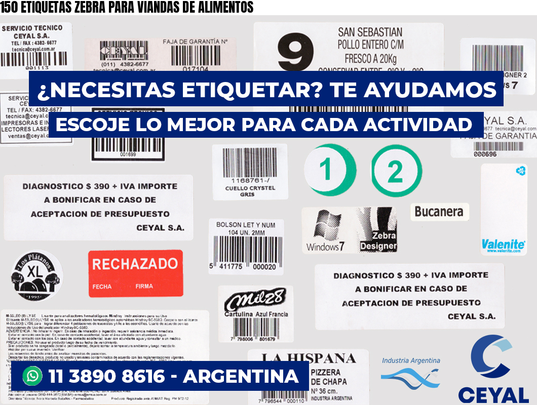 150 ETIQUETAS ZEBRA PARA VIANDAS DE ALIMENTOS