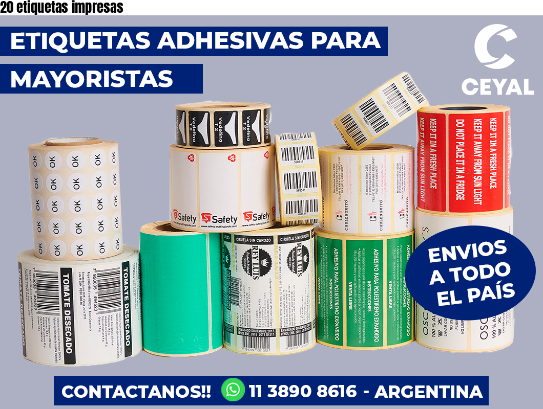 20 etiquetas impresas