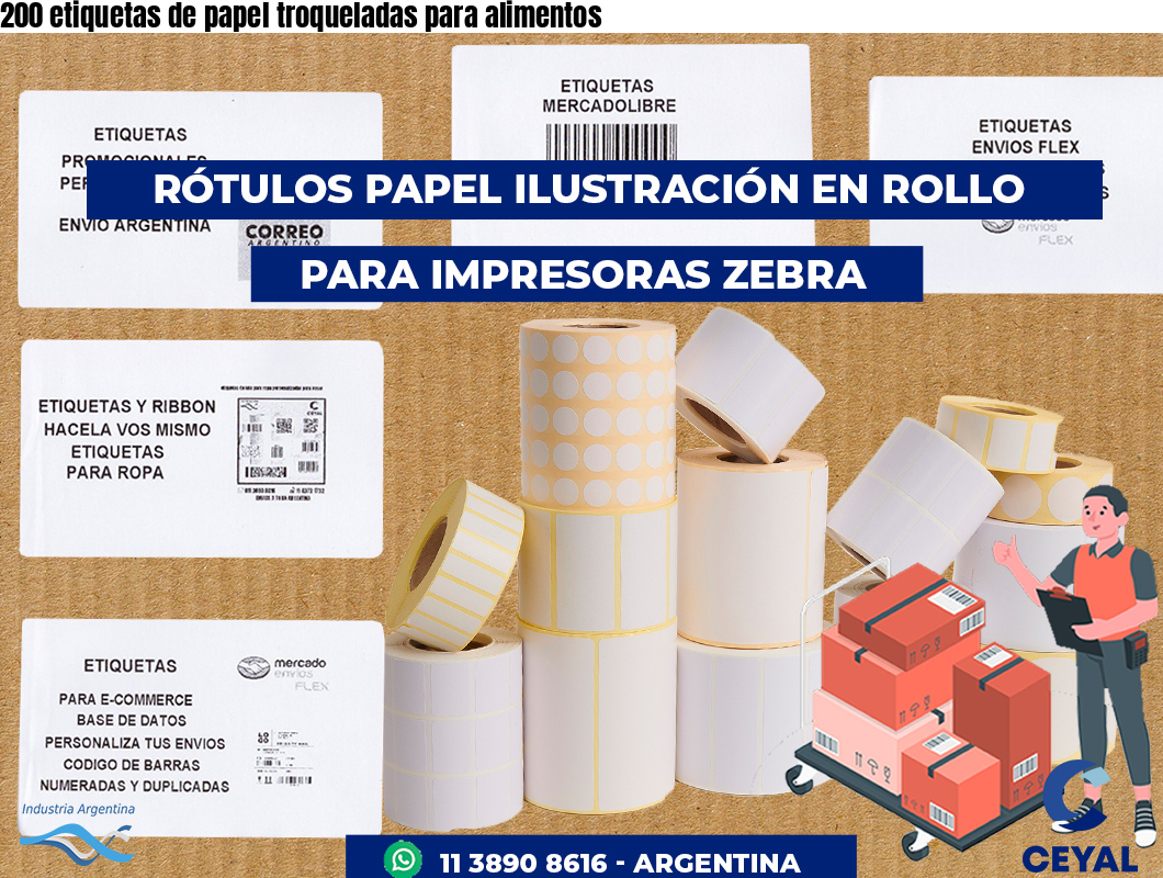 200 etiquetas de papel troqueladas para alimentos