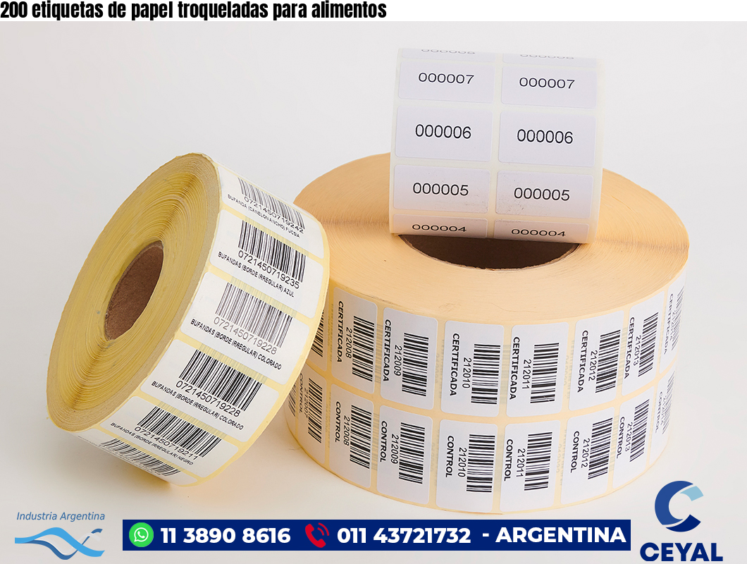 200 etiquetas de papel troqueladas para alimentos