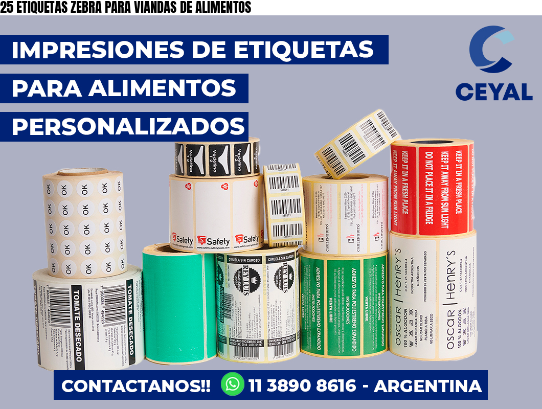 25 ETIQUETAS ZEBRA PARA VIANDAS DE ALIMENTOS