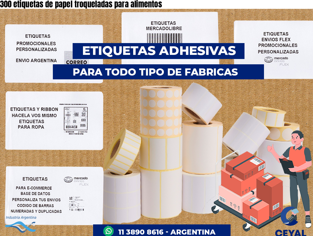 300 etiquetas de papel troqueladas para alimentos