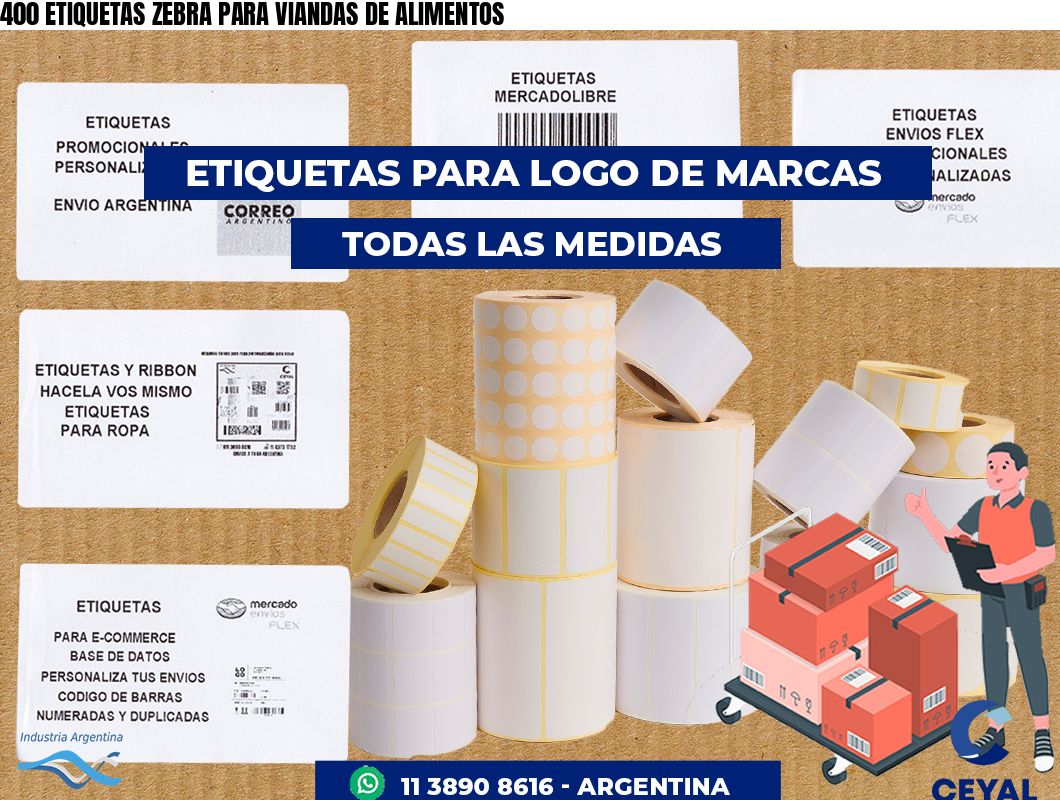 400 ETIQUETAS ZEBRA PARA VIANDAS DE ALIMENTOS
