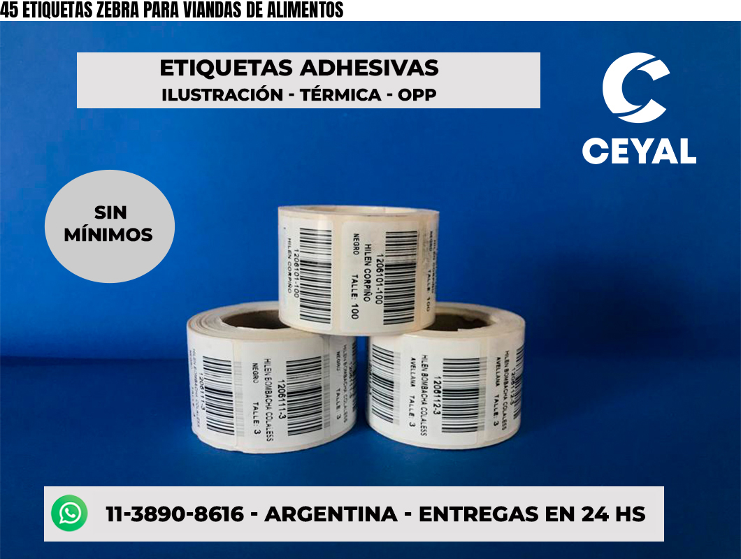 45 ETIQUETAS ZEBRA PARA VIANDAS DE ALIMENTOS