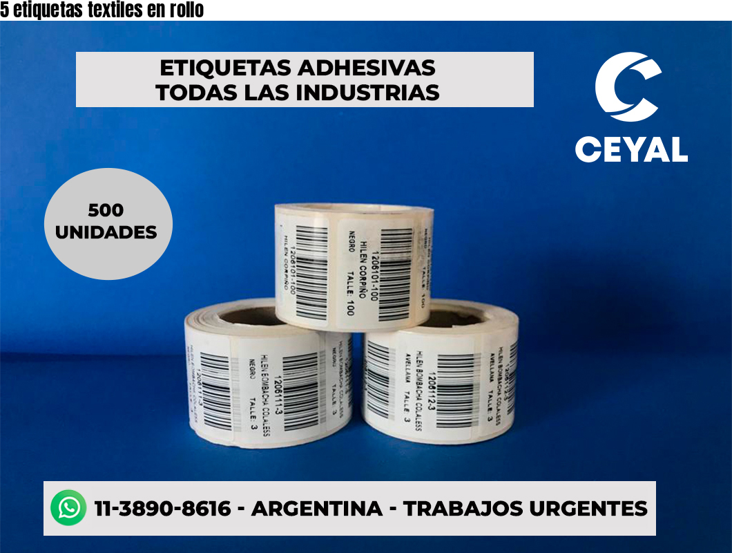 5 etiquetas textiles en rollo