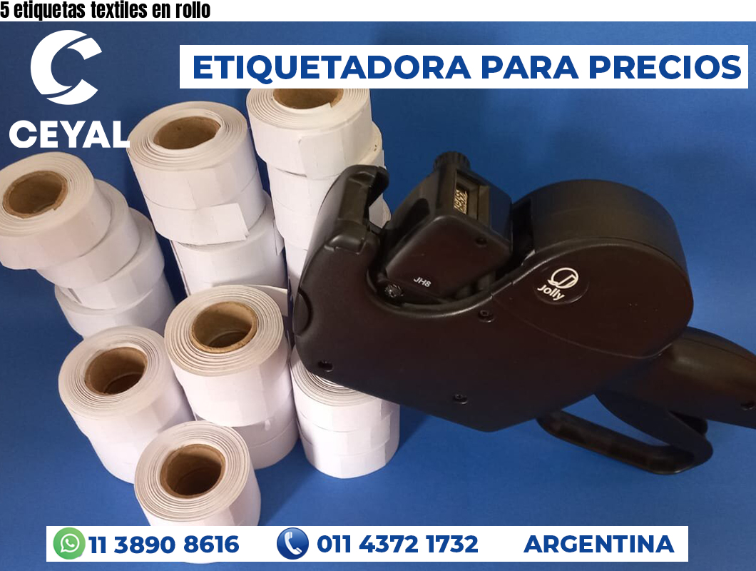 5 etiquetas textiles en rollo