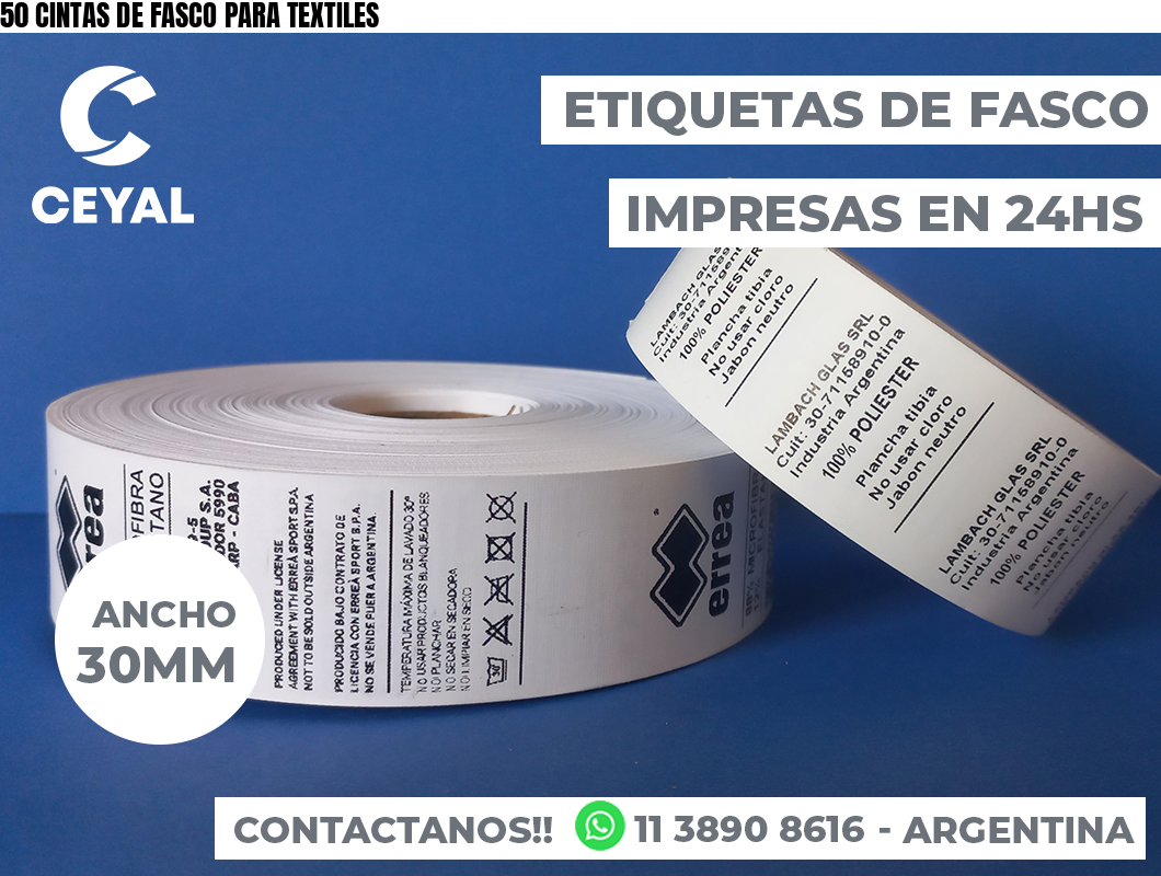 50 CINTAS DE FASCO PARA TEXTILES