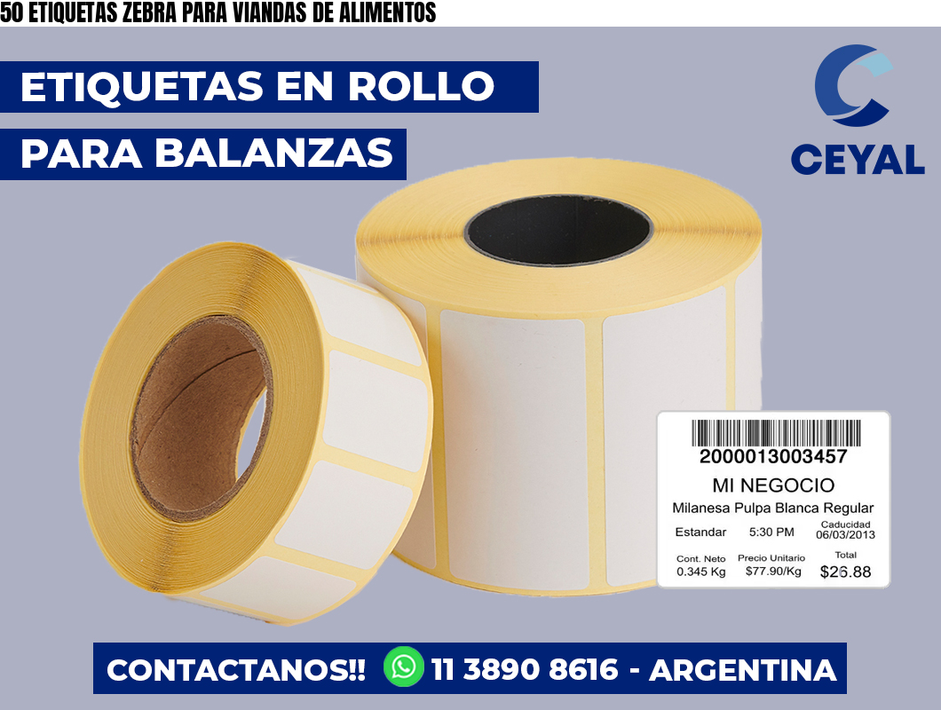 50 ETIQUETAS ZEBRA PARA VIANDAS DE ALIMENTOS