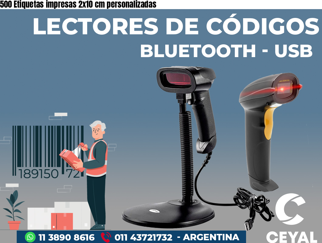 500 Etiquetas impresas 2x10 cm personalizadas