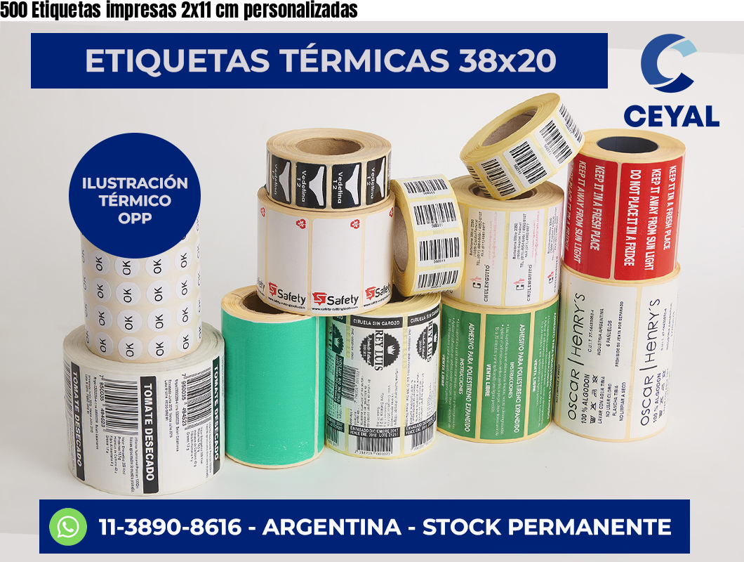 500 Etiquetas impresas 2×11 cm personalizadas