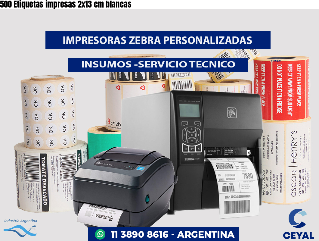 500 Etiquetas impresas 2x13 cm blancas