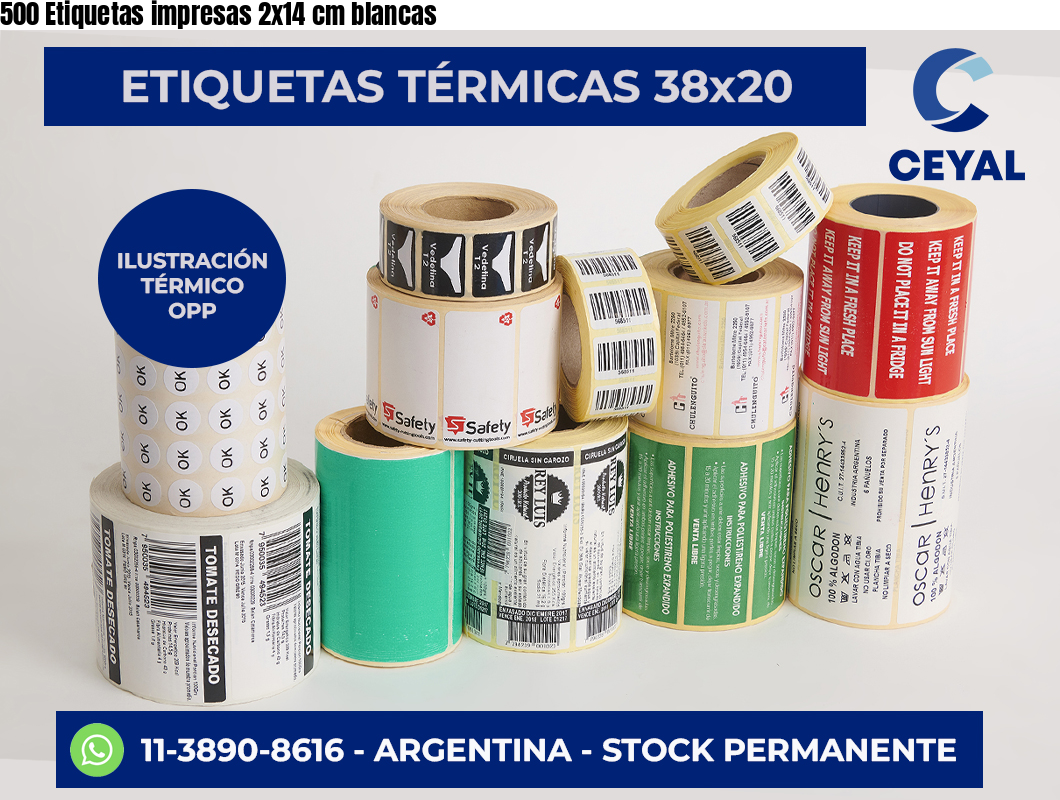 500 Etiquetas impresas 2×14 cm blancas