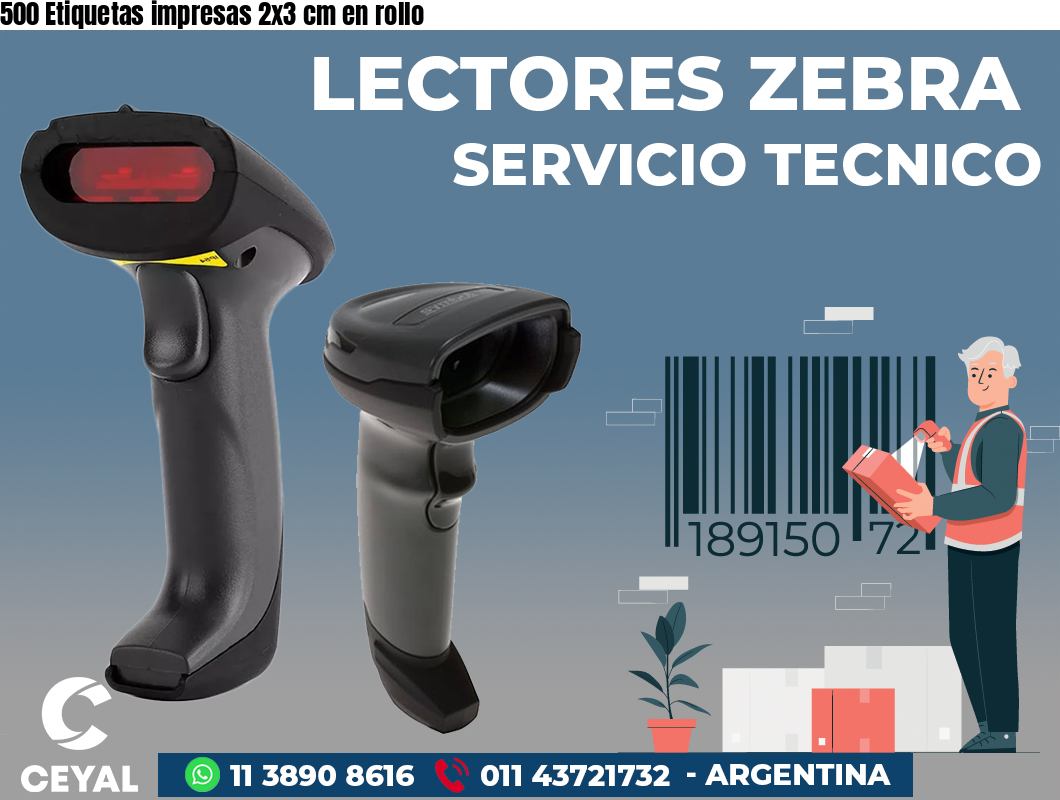 500 Etiquetas impresas 2x3 cm en rollo