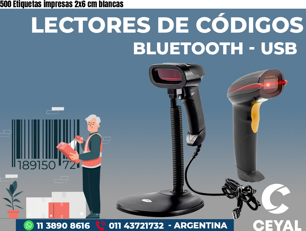 500 Etiquetas impresas 2x6 cm blancas