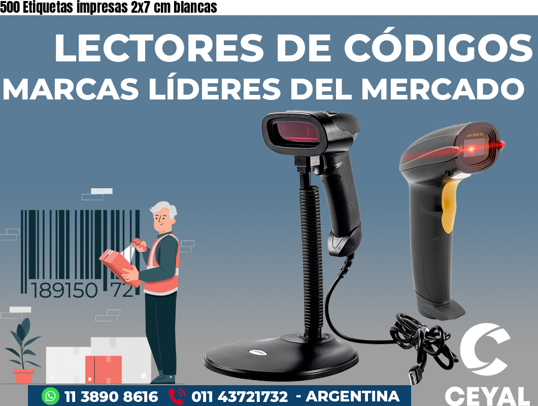 500 Etiquetas impresas 2x7 cm blancas