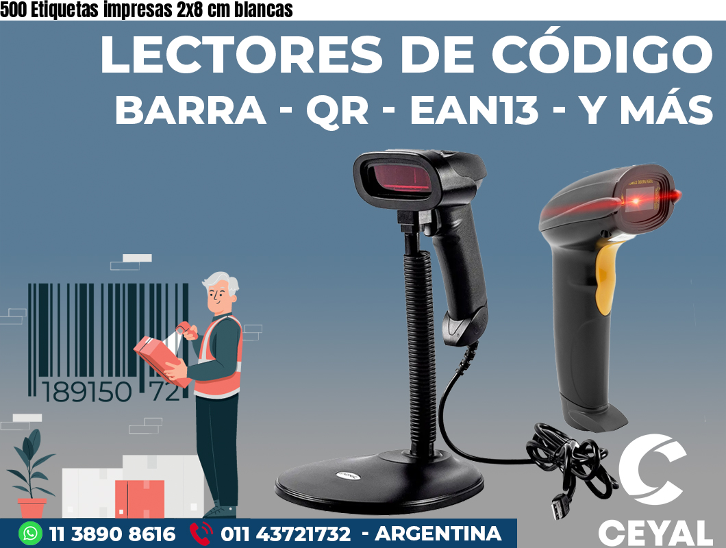 500 Etiquetas impresas 2x8 cm blancas