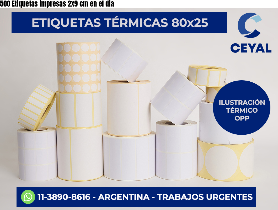 500 Etiquetas impresas 2×9 cm en el dia