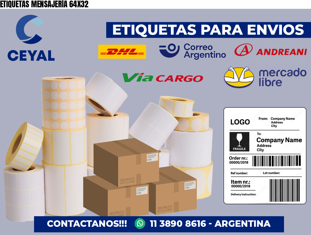 ETIQUETAS MENSAJERÍA 64X32