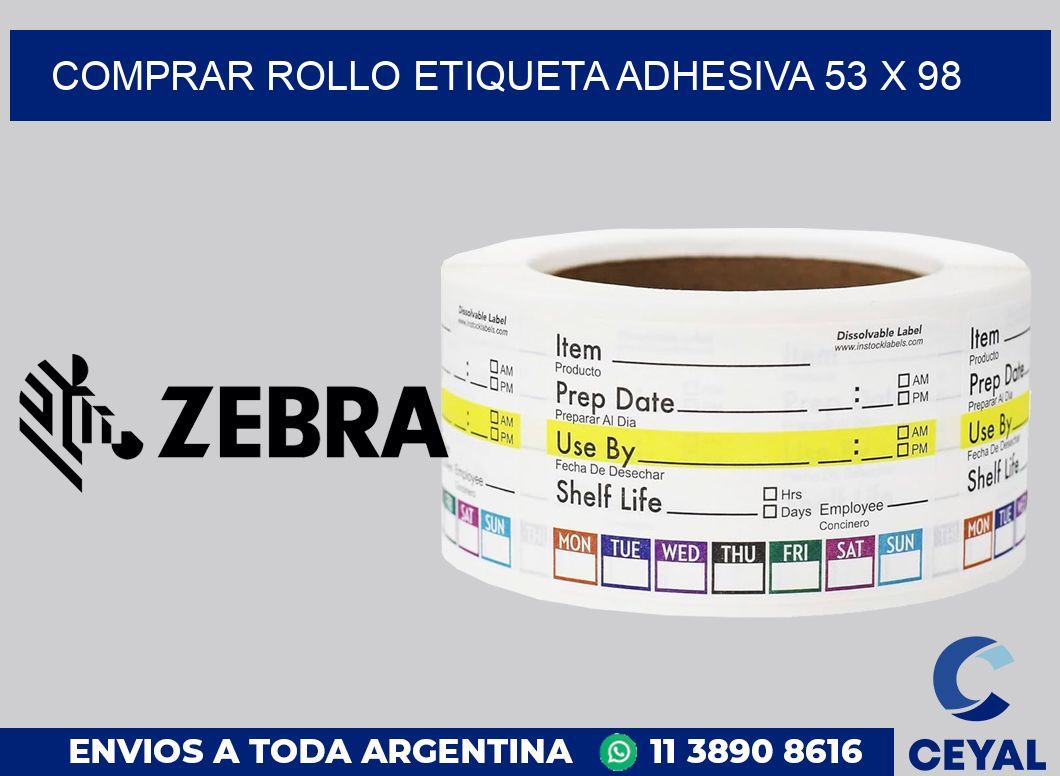 Comprar rollo etiqueta adhesiva 53 x 98