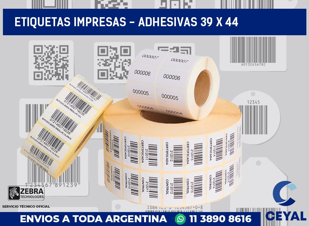 etiquetas impresas - Adhesivas 39 x 44