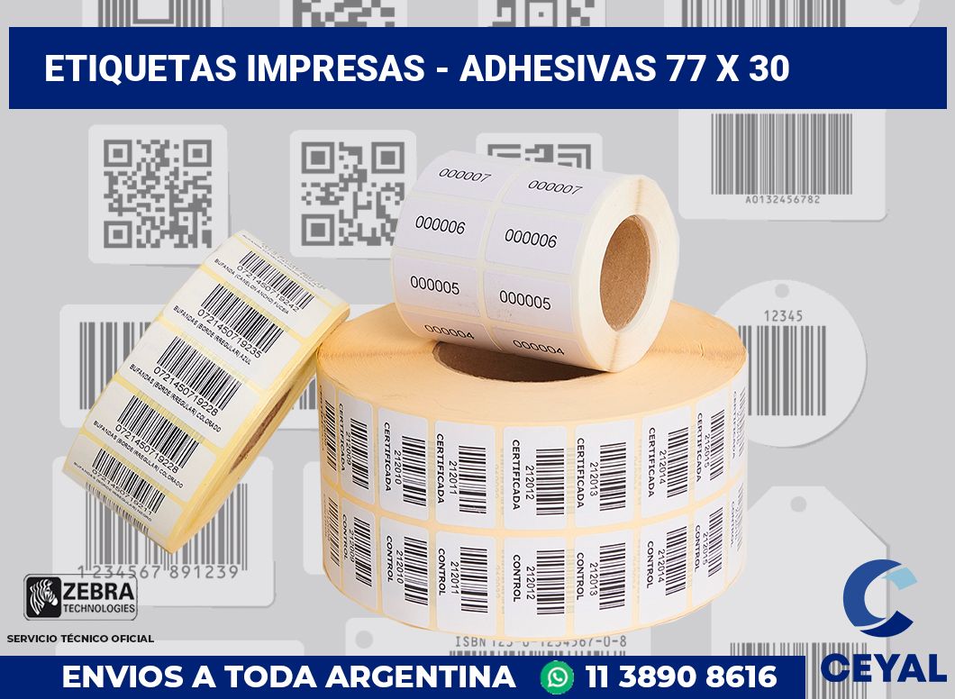 etiquetas impresas - Adhesivas 77 x 30