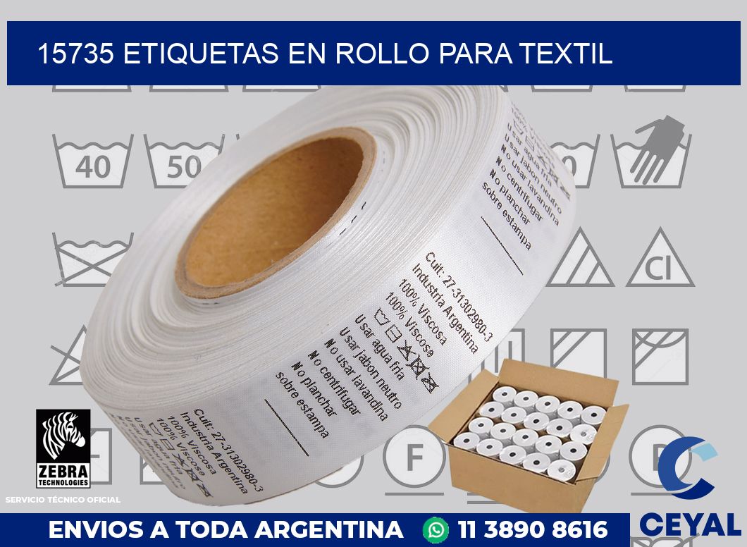 15735 etiquetas en rollo para textil