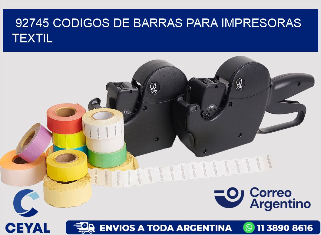 92745 codigos de barras para impresoras textil