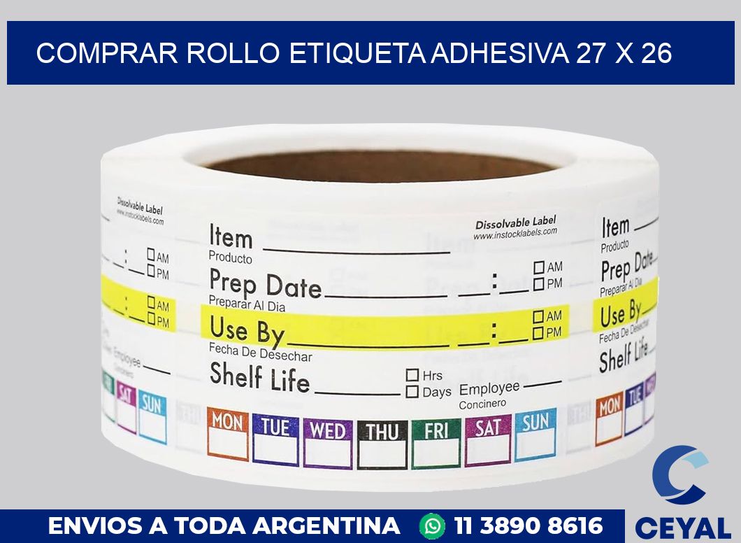 Comprar rollo etiqueta adhesiva 27 x 26