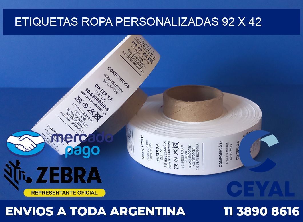 Etiquetas ropa personalizadas 92 x 42