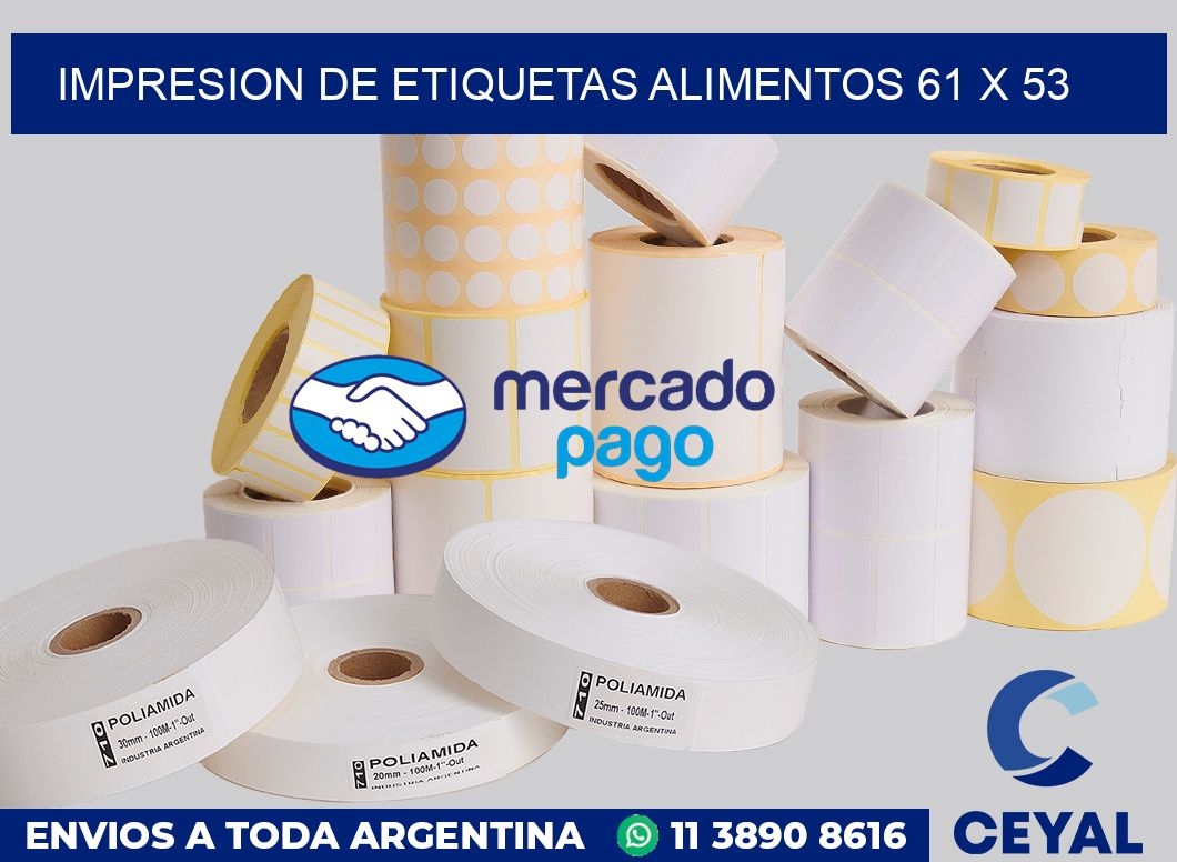 Impresion de etiquetas alimentos 61 x 53