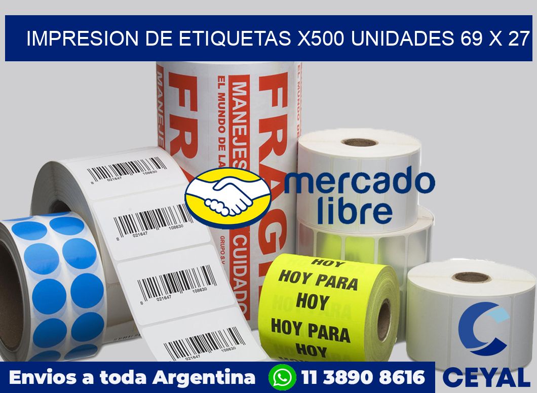 Impresion de etiquetas x500 unidades 69 x 27